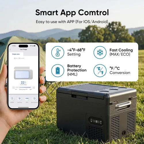Vista 4 de Feelfunn Refrigerador de 12 voltios, congelador portátil de 16 cuartos (15 litros), enfriador eléctrico para automóvil, camión, RV, furgoneta