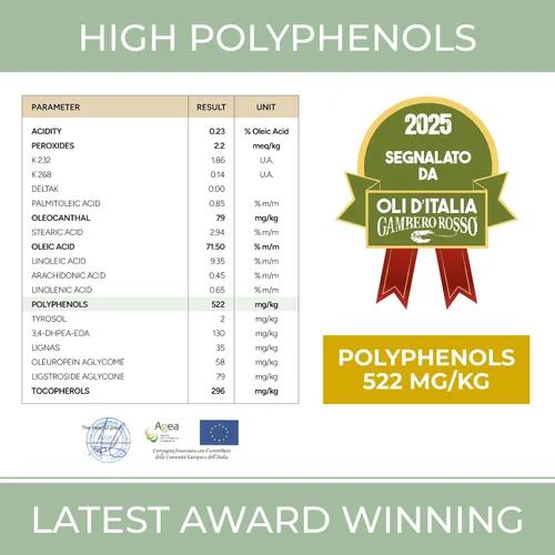 Vista 2 de N°1 Aceite de Oliva Virgen Extra para Beber - Aceite de Oliva Italiano de Italia, Ganador de los Premios Oro 2025 - 514 mg/kg Alto en Polifenoles