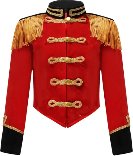Vista 5 de ACSUSS Disfraz de maestra de ceremonias de circo para niñas y niñas, disfraz de banda de marcha, uniforme, borlas, chaqueta
