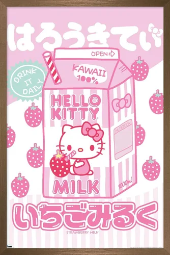 Vista 15 de Hello Kitty: 20 Kawaii Tokyo - Póster de pared con leche, 22.4 pulgadas de largo x 14.7 pulgadas de ancho, versión enmarcada de madera de granero