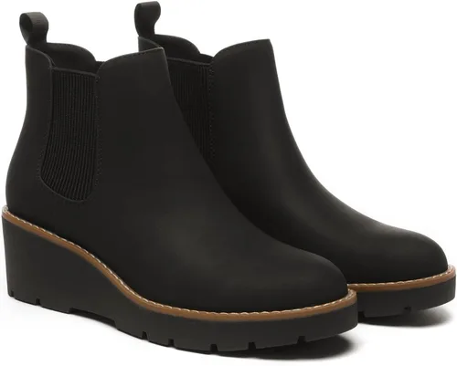 Vista 6 de Athlefit Botas Chelsea de cuña para mujer, con plataforma elástica, suela de lengüeta, botines de cuña