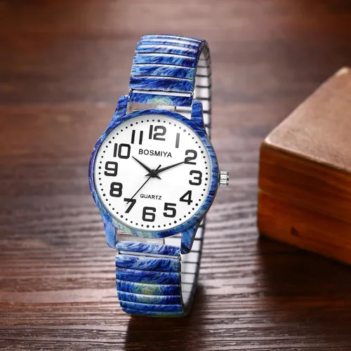 Vista 2 de Avaner Relojes de pulsera elásticos para mujer: correa elástica impresa con gran número, analógico, cuarzo, fácil de leer, pulsera de pulsera