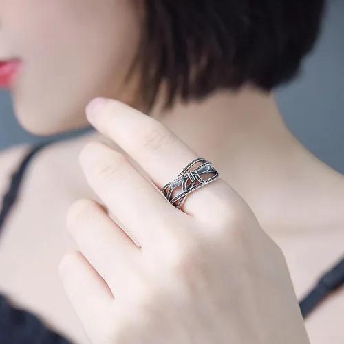 Vista 161 de Anillo de plata de ley 925, minimalista, ajustable, hecho a mano, para mujeres y niñas