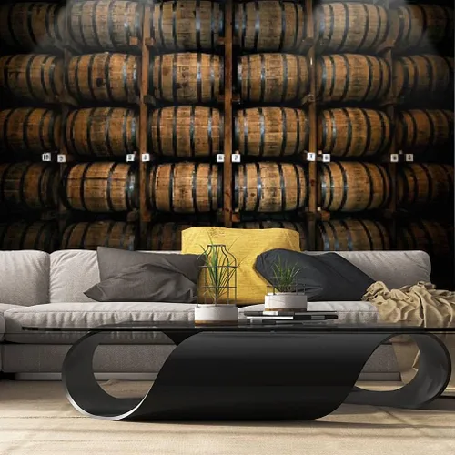 Vista 2 de Mural de pared apilado de barriles de whisky de madera, papel tapiz autoadhesivo autoadhesivo para pared grande, rollo de película de vinilo