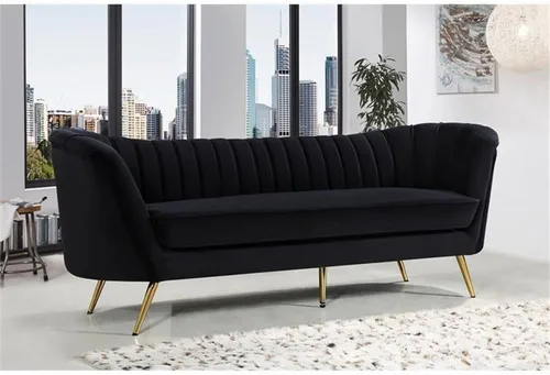 Vista 2 de Meridian Furniture Colección Margo Modern Sofá tapizado de terciopelo contemporáneo con acolchado de canal profundo y patas de acero inoxidable