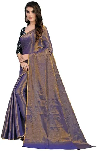 Vista 4 de Sari para mujer Banarasi Kanjivaram Art Silk Woven Saree, regalo de boda étnico indio con blusa sin costuras