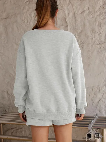 Vista 3 de AUTOMET Conjunto de 2 piezas para mujer, conjunto de descanso de dos piezas, conjunto de sudadera a juego, cómodo, conjunto corto, ropa de moda