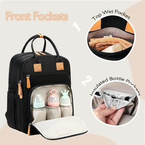 Vista 3 de LORADI Mochila grande para pañales de 18 bolsillos con 4 bolsillos aislados y clips para cochecito, artículos esenciales para baby shower
