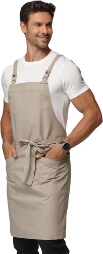 Vista 8 de Delantal de cocina unisex, delantal con correa cruzada con 2 bolsillos, delantal profesional duradero e impermeable 4251JC