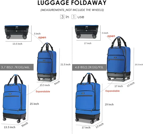 Vista 3 de Verage Bolsa de equipaje plegable expandible con ruedas giratorias desmontables, Azul, Maleta Fashion Blue 21