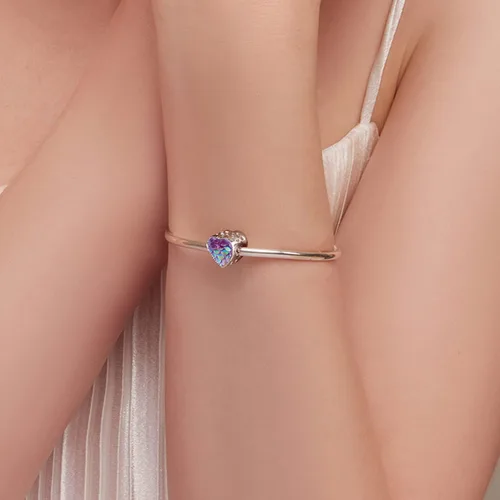 Vista 5 de VOROCO Dije de plata de ley 925 con forma de corazón para pulsera, Navidad, día de la madre, cumpleaños, joyería perfecta para mamá, abuela, hija