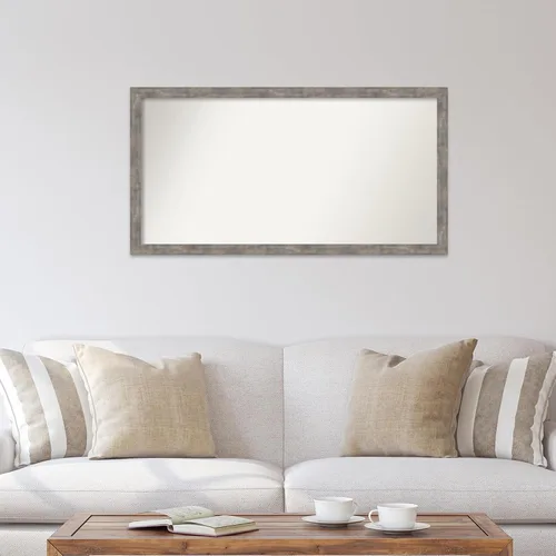 Vista 349 de Amanti Art Silver Bathroom Mirror for Over Sink, 26x35 Custom Made Marred Pewter Rectangle Vanity Mirror, Large Casual Wood Frame, Hangs Horizonally