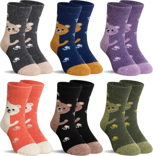 Vista 28 de SeeyAN Calcetines de lana merino para niños y niñas, botas de senderismo, térmicos, cálidos, acogedores, suaves, gruesos, 6 pares