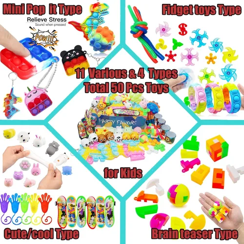 Vista 2 de 109 piezas de juguetes de fiesta prémium para niños, surtido de mini juguetes antiestrés para niños de todas las edades, premios de aula, cofre