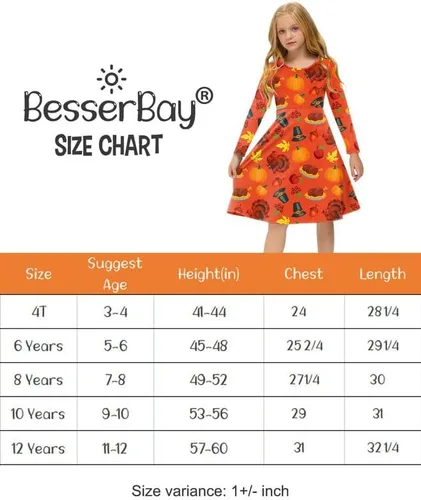 Vista 7 de BesserBay Vestido midi de pavo con estampado de Acción de Gracias para niñas de 4 a 12 años