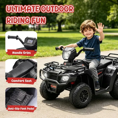 Vista 3 de ATV de 24 V para niños, motor dual de 4 ruedas con 2 velocidades y Negro