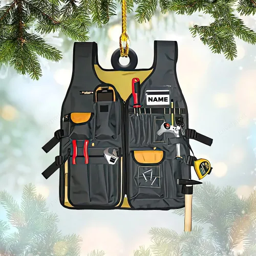 Vista 7 de Bolsa de herramientas personalizada para electricista, adorno acrílico con forma de corte personalizado, para electricistas, decoración de árbol