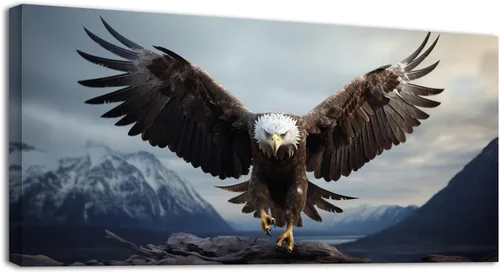 Vista 40 de YONICA Lienzo de pared de animales de la naturaleza, pintura de pared de águila, impresión artística de águila calva voladora impresa en lienzo
