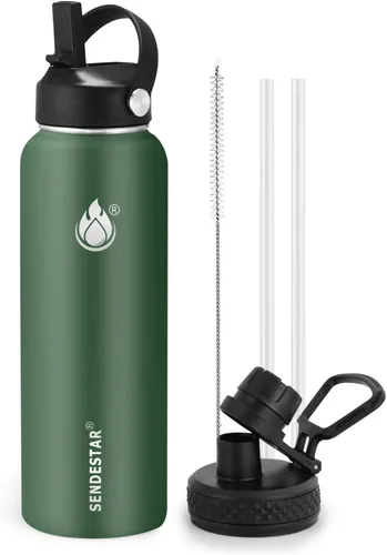 Vista 44 de SENDESTAR Botella de agua aislada de 24 onzas, boca ancha, botella de agua de 24 onzas con tapa con popote, tapa de boquilla, acero inoxidable