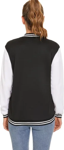 Vista 5 de Chamarra de béisbol para hombre, conjunto de 2 piezas con estampado personalizado para mujer, Negro, L