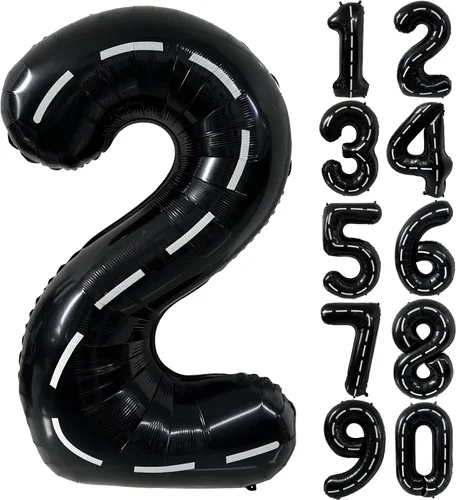Vista 197 de Globos gigantes de helio de aluminio de 40 pulgadas, color negro, globos digitales grandes del número 0 para decoración de fiesta de cumpleaños