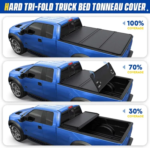 Vista 3 de Cubierta rígida de tres pliegues para caja de camioneta Ford F-150 2015-2025, F-150 Lightning 2022-2025, caja de 5.6 pies y 67.2 pulgadas