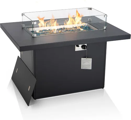 Vista 10 de BULEXYARD Mesa de Hoguera de Propano para Exteriores de Aluminio de 43", Mesa de Centro de Hoguera Rectangular de 60,000 BTU con Protector contra
