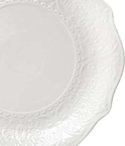 Vista 4 de SOUJOY Juego de 6 platos llanos de porcelana, platos blancos de 10.5 pulgadas, platos de vajilla con impresión en relieve para cena, restaurante