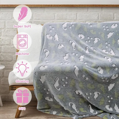 Vista 5 de LAT - Manta que brilla en la oscuridad, de franela de felpa supersuave y mullida para niñas y niños, para todas las estaciones, para cama o sofá, 50