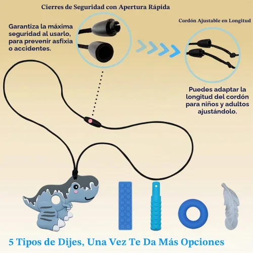 Vista 5 de Collares masticables para niños sensoriales, collar masticable sensorial para niños con TDAH, SPD, dentición, necesidades de morder, juguetes Gris