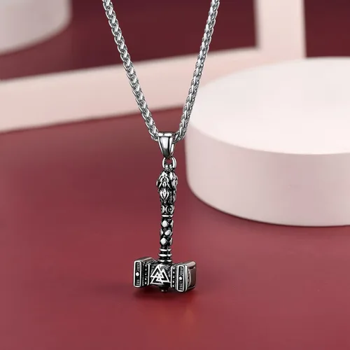 Vista 8 de FaithHeart Viking Thor's Hammer Talismán Collar para hombre, colgante de amuleto nórdico vintage de Mjolnir con cadena de trigo resistente, joyería