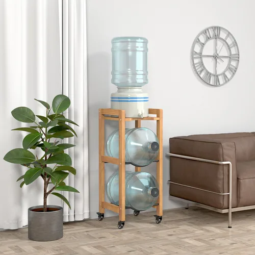 Vista 8 de Soporte para jarra de agua de 3 niveles y 5 galones con estante superior, 4 ruedas de metal o pies ajustables, soporte de piso dispensador de agua
