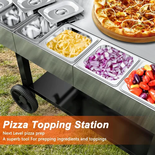 Vista 6 de Mesa de carrito de horno de pizza y estación de cobertura para Ooni Koda/Karu/Fyra 16 y 12, carrito de cocina móvil grueso y ensanchado, soporte