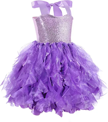Vista 2 de Vestido tutú para niñas, vestido de tul con lentejuelas, vestido de princesa para niñas pequeñas, disfraz de fiesta de cumpleaños brillante