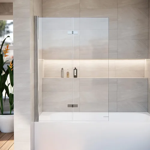Vista 11 de Puerta corrediza de doble oscilación para bañera, puertas de ducha de vidrio templado sin marco de 22-36 x 55 pulgadas, panel de pantalla de baño