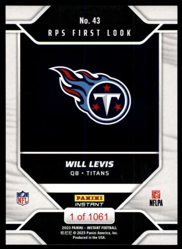 Vista 2 de Football NFL 2023 Panini Instant RPS First Look #43 Will Levis Titans