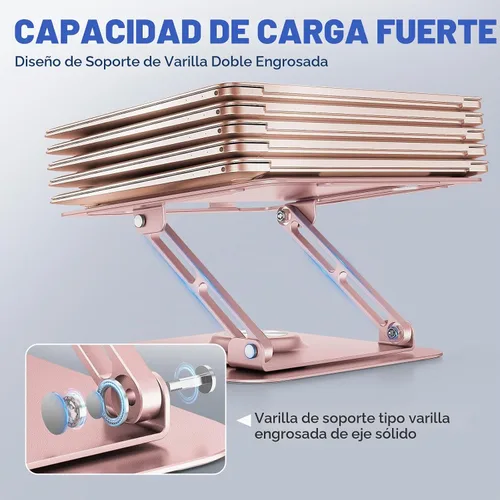 Vista 3 de Laptop Stand for desk(360°Rotating),Aluminum laptop Riser for 10-16"Laptops Oro rosa