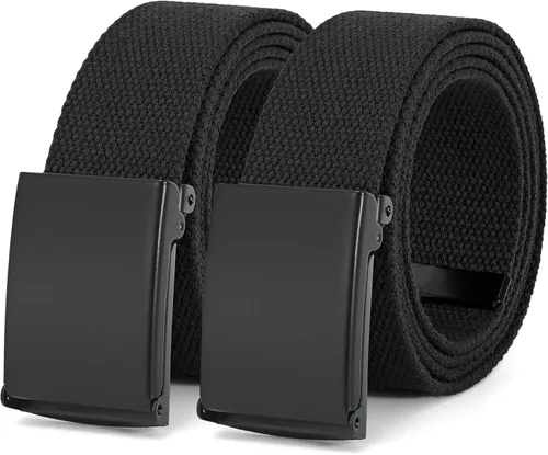 Vista 9 de WHIPPY Cinturón de tela con hebilla militar de color negro sólido, tapa abatible, totalmente ajustable, para hombre, con corte a medida