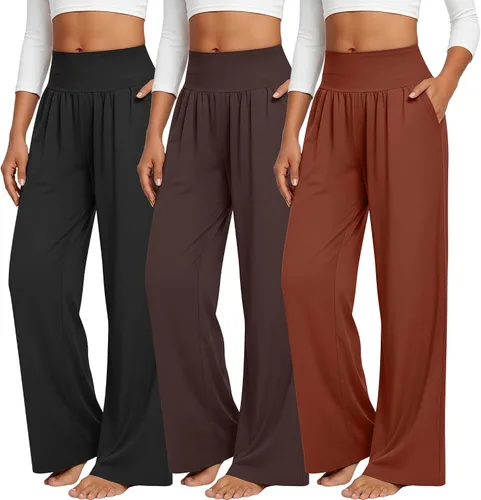 Vista 137 de Neer - Conjunto de 3 pantalones de yoga de pierna ancha para mujer - Pantalones deportivos cómodos, holgados, de cintura alta y casuales