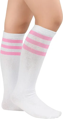 Vista 2 de American Trends Calcetines deportivos para niños y niñas, a rayas, hasta la rodilla, para fútbol, béisbol, sóftbol, para niñas pequeñas