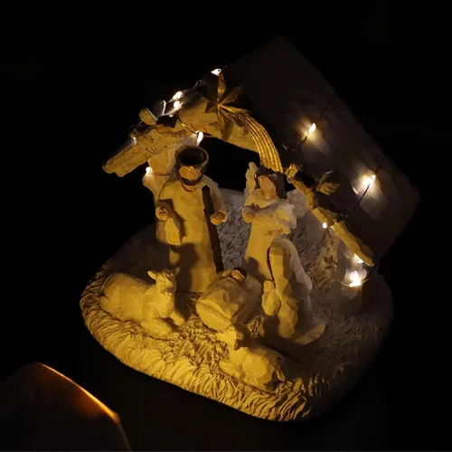 Vista 2 de Conjunto de Natividad para Interior – Escena de Nacimiento con Pesebre, Conjuntos y Figuras de Nacimiento de Navidad con Luces LED, Decoraciones