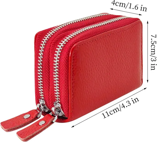 Vista 48 de Cartera de cuero para mujer, con doble tarjeta, tarjetero con cremallera, múltiples compartimentos, bloqueo RFID C-W-1, Rosado, Talla única