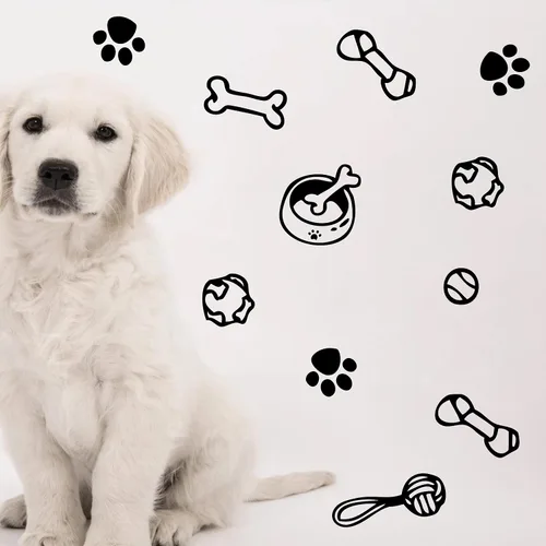Vista 6 de Calcomanías de pared con diseño de pata de perro, juguete de perros, calcomanías de pared de vinilo extraíbles, calcomanías de huellas de perros