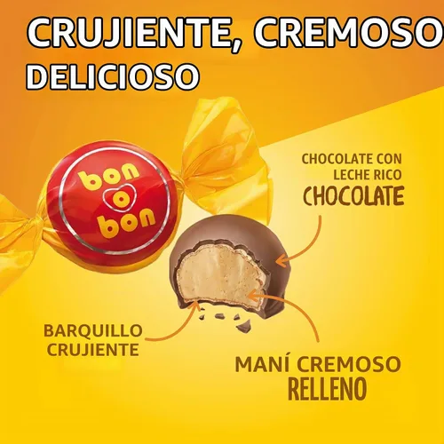Vista 3 de Bon o Bon Bons de chocolate, trufas de chocolate decadentes con un relleno cremoso de maní y obleas, 0.59 onzas x 10 bombones