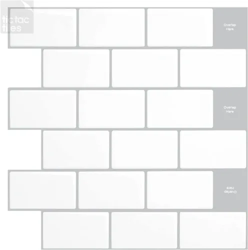 Vista 9 de Tic Tac Tiles Adhesivo autoadhesivo removible de 12 x 12 pulgadas para la loseta del muro de la cocina o el baño, azulejos en diseños de metro