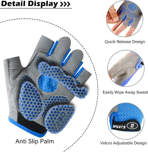 Vista 4 de Guantes de ciclismo para niños, sin dedos, transpirables, antideslizantes, para jóvenes, niños y niñas, ciclismo, motocicleta, motocross, deportes