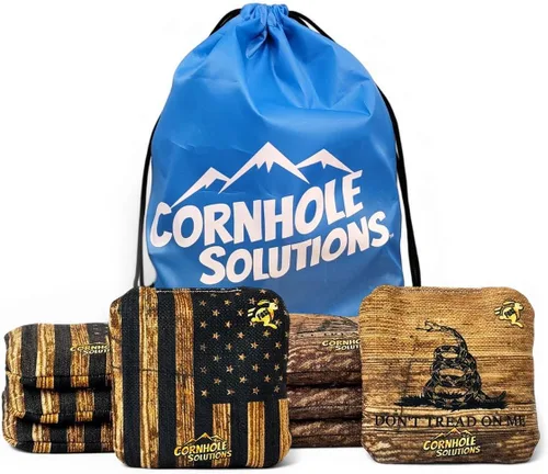 Vista 7 de Cornhole Solutions - Professional Cornhole Bags Set of 8 – Regulation 6"x6" – USA Flag Designs – Resin Filled + Tote Bag