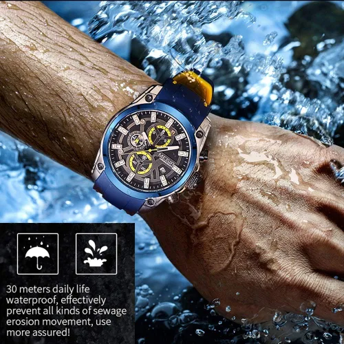 Vista 5 de MEGIR Relojes deportivos de cuarzo para hombre con cronógrafo calendario luminoso función impermeable correa de silicona