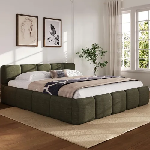 Vista 13 de Harper & Bright Designs Boucle - Base de cama de plataforma, tamaño Queen, plataforma estilo bloque, cama tapizada con conexión a tierra