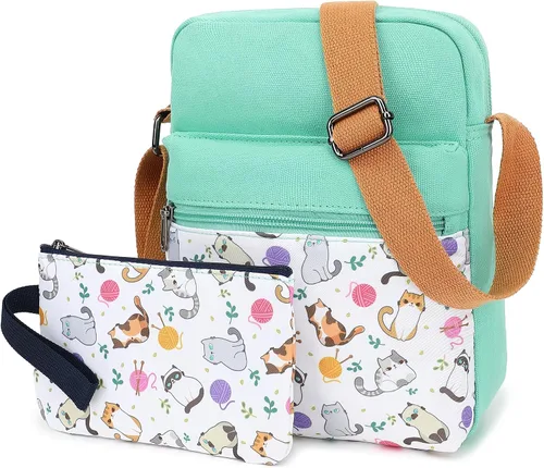 Vista 2 de Leaper - Juego de estuche y cartera bandolera de lona para niñas y mujeres